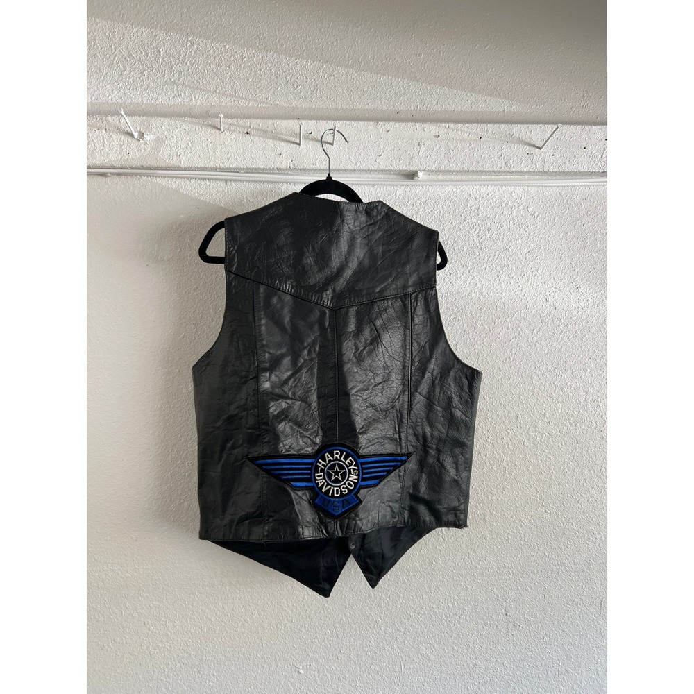 Vintage Harley Davidson Vest 1997 Patch Black Leather Motorcycle Vest Mens Large - Picture 2 of 7